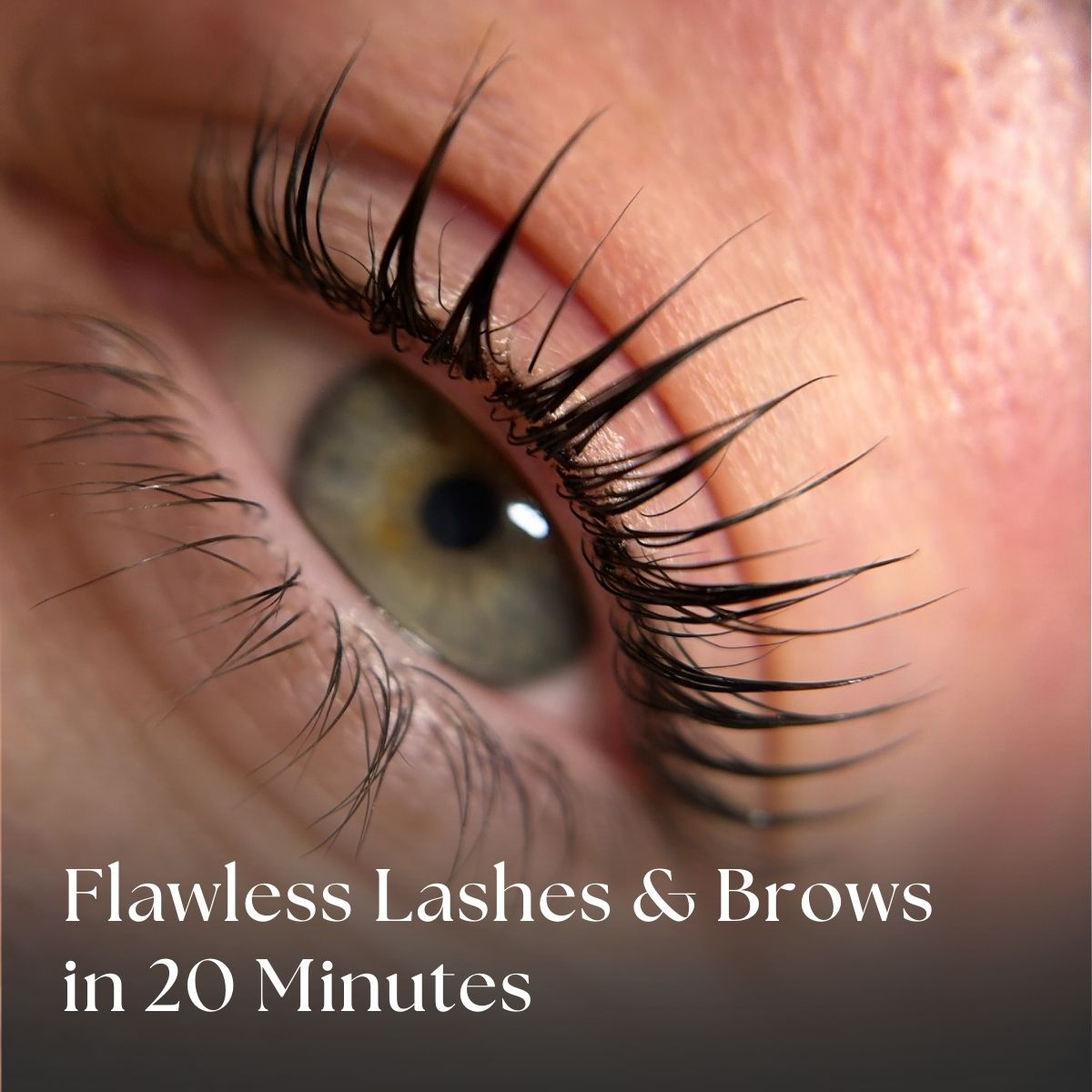 Close-up of a lash lift and text &