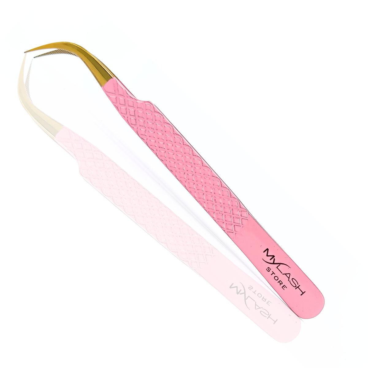 Pink Fibre Tip Lash Tweezer - Curved