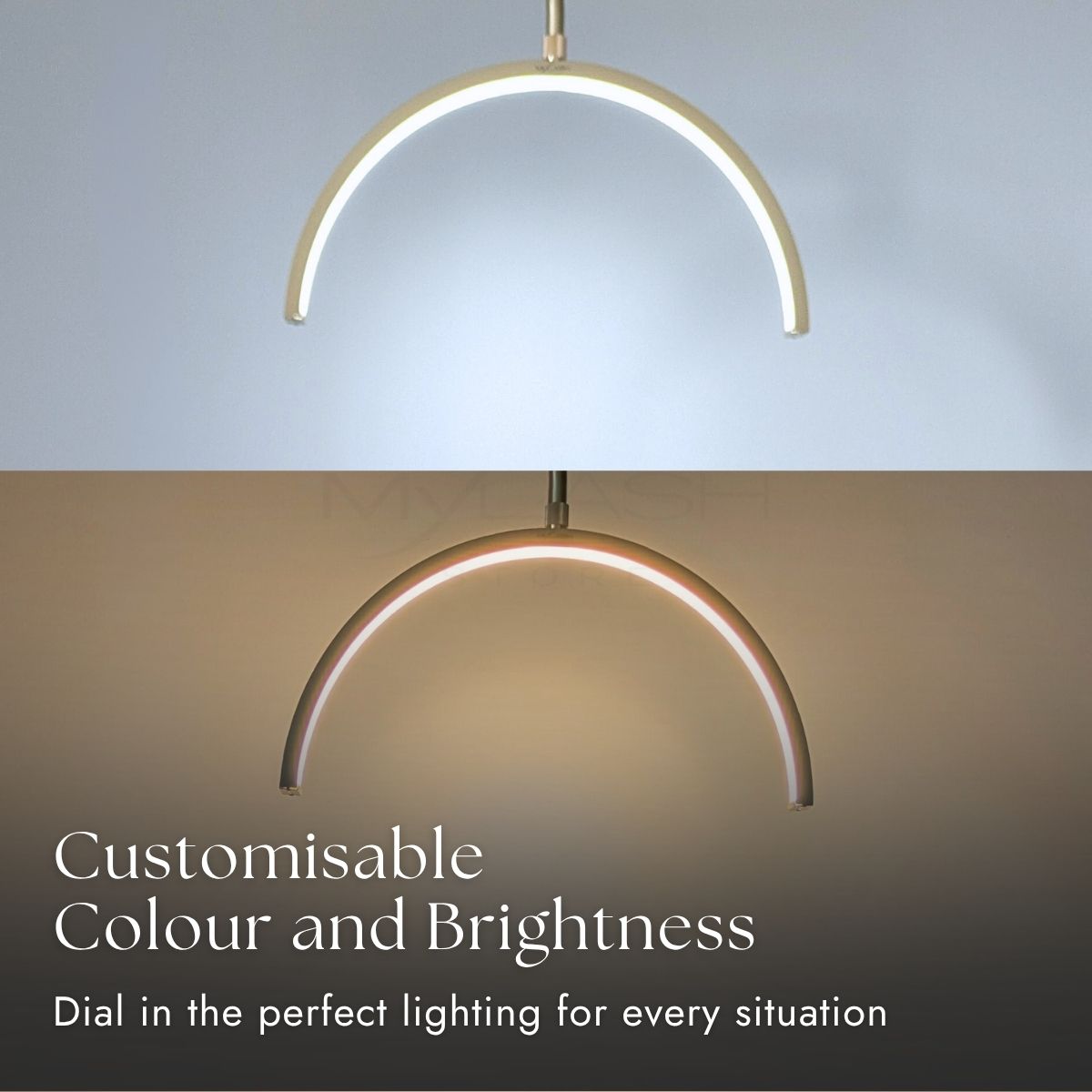 LED Lash Salon Light with customisable colour & brightness on a gradient background.