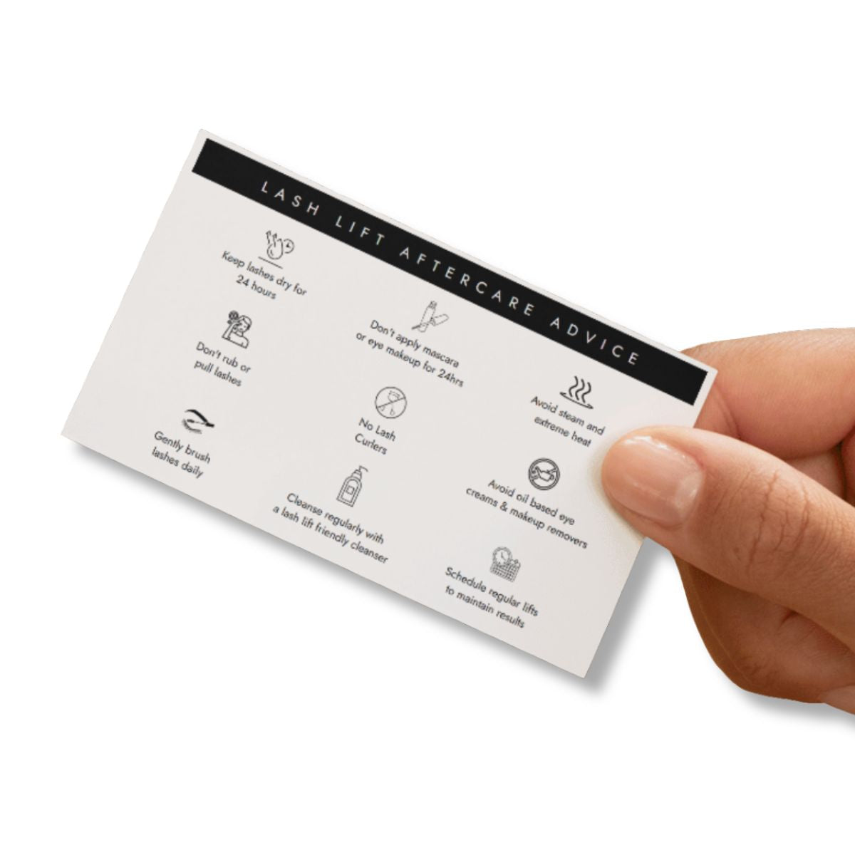 Lash Lift Aftercare Advice Cards - Back