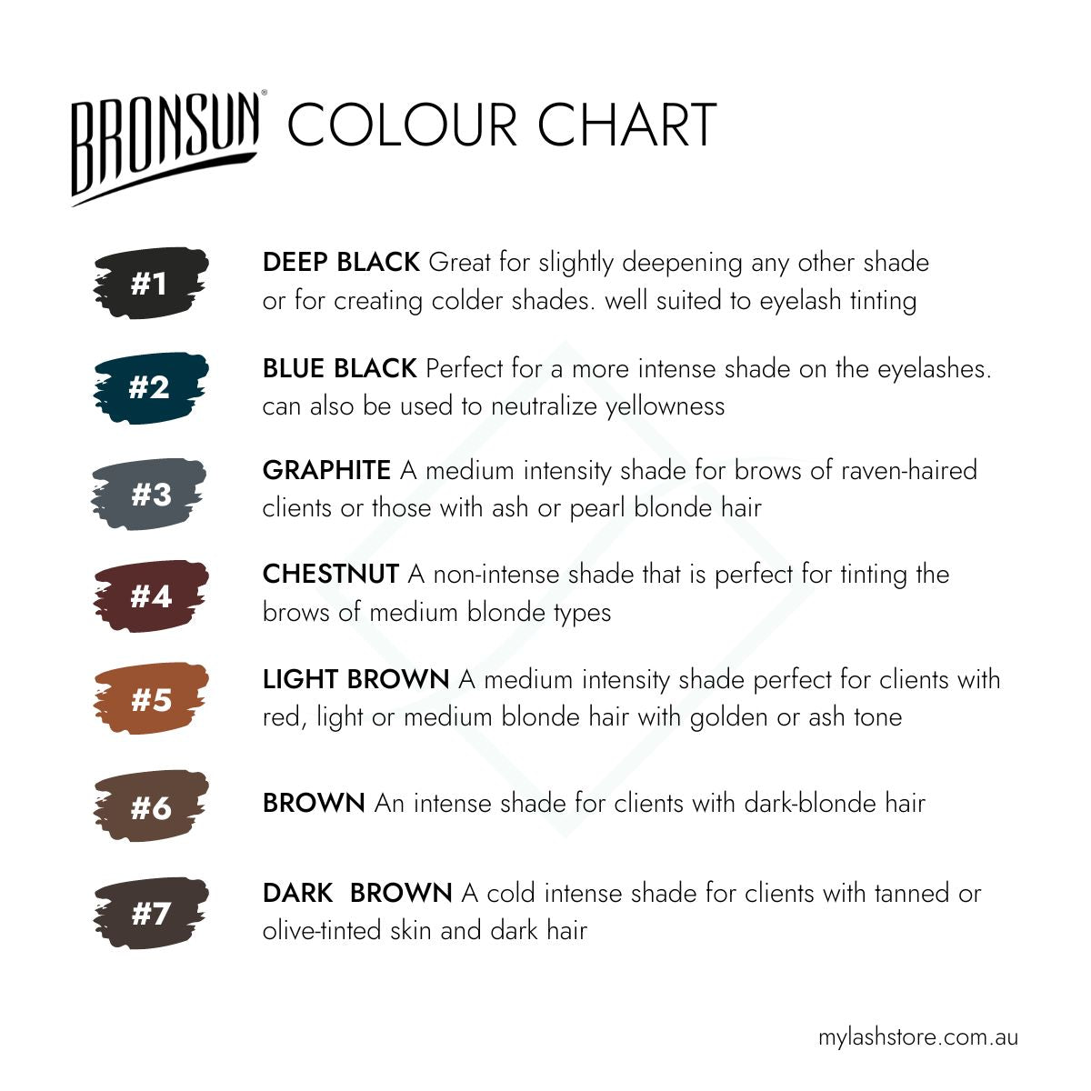 Bronsun Lash & Brow Cream Dye Colour Chart