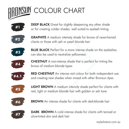 Bronsun Lash &amp; Brow Gel Dye Colour Chart - My Lash Store
