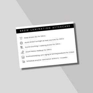 Brow Lamination Aftercare Advice Cards - Back