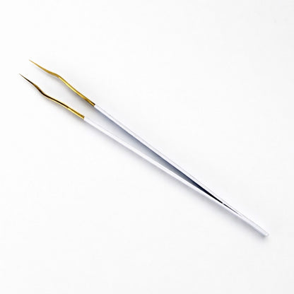 Flex Ergonomic Isolation Tweezers in White &amp; Gold - Top Down