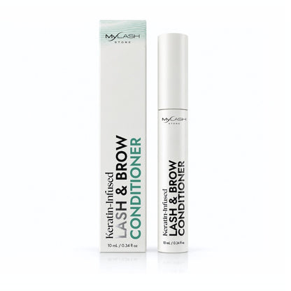Keratin-infused lash and brow conditioner with packaging on a white background