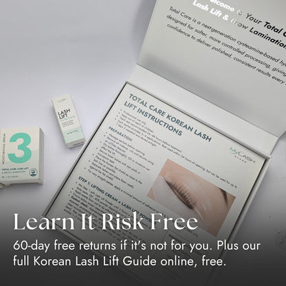 Korean Lash Lift Kit with instruction guide and kit contents