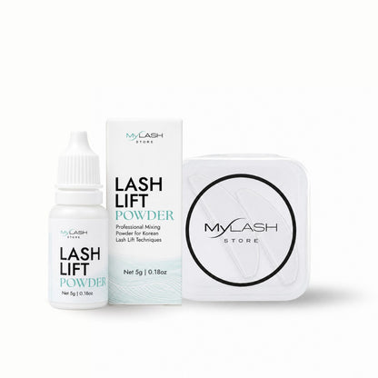 Lash Lift Powder bottle, box and flat Korean shields in case