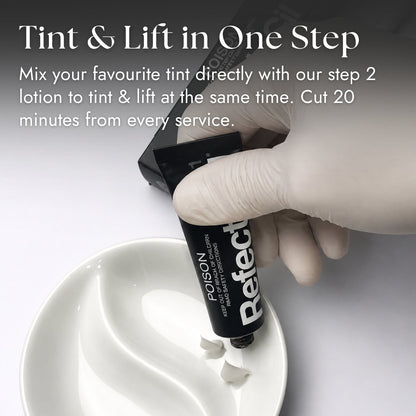 Mixing lash tint with Step 2 neutralising lotion for tint and lift in one step