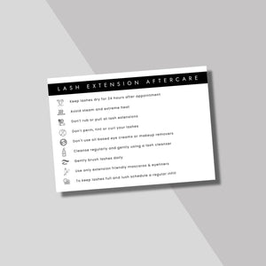 Lash Extension Aftercare Advice Cards - Back