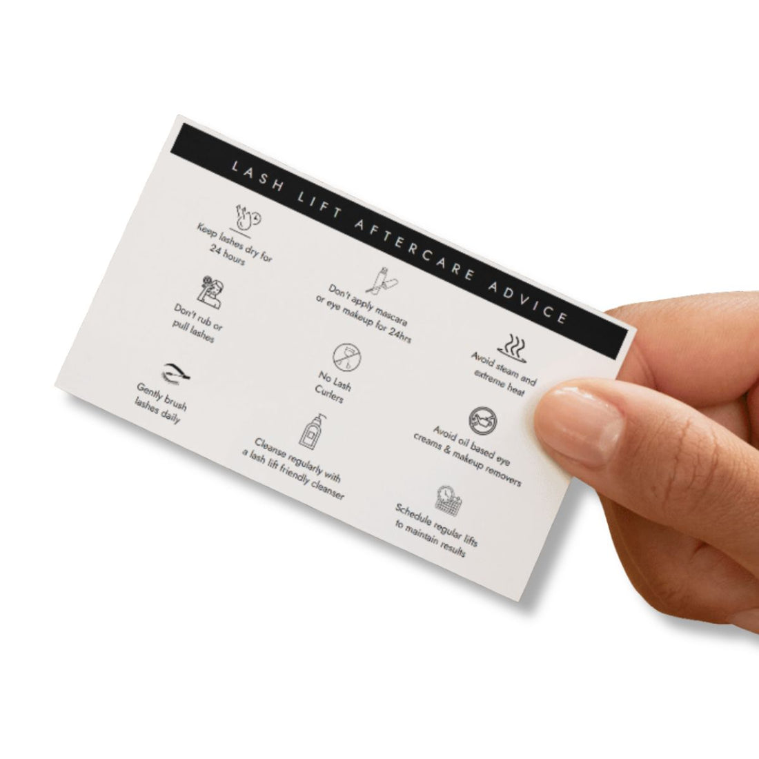 Lash Lift Aftercare Advice Cards - Back