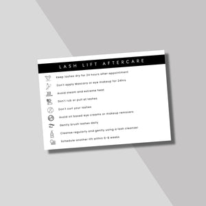 Lash Lift Aftercare Advice Cards - Back