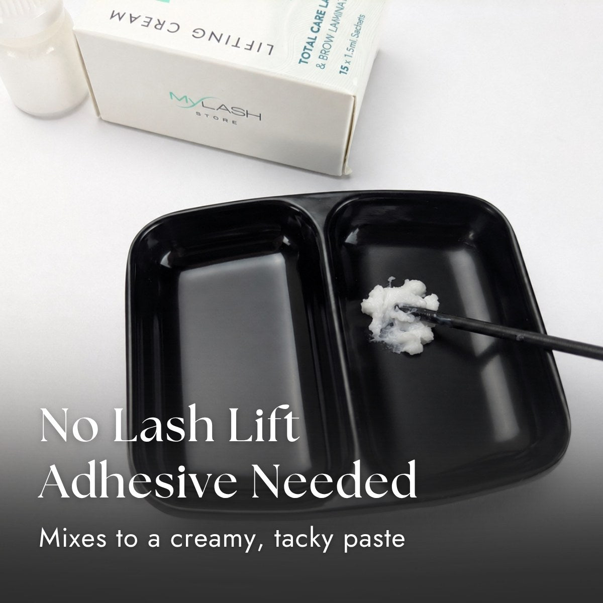 Lash Lift Powder mixed into a creamy paste for glueless lash lift application