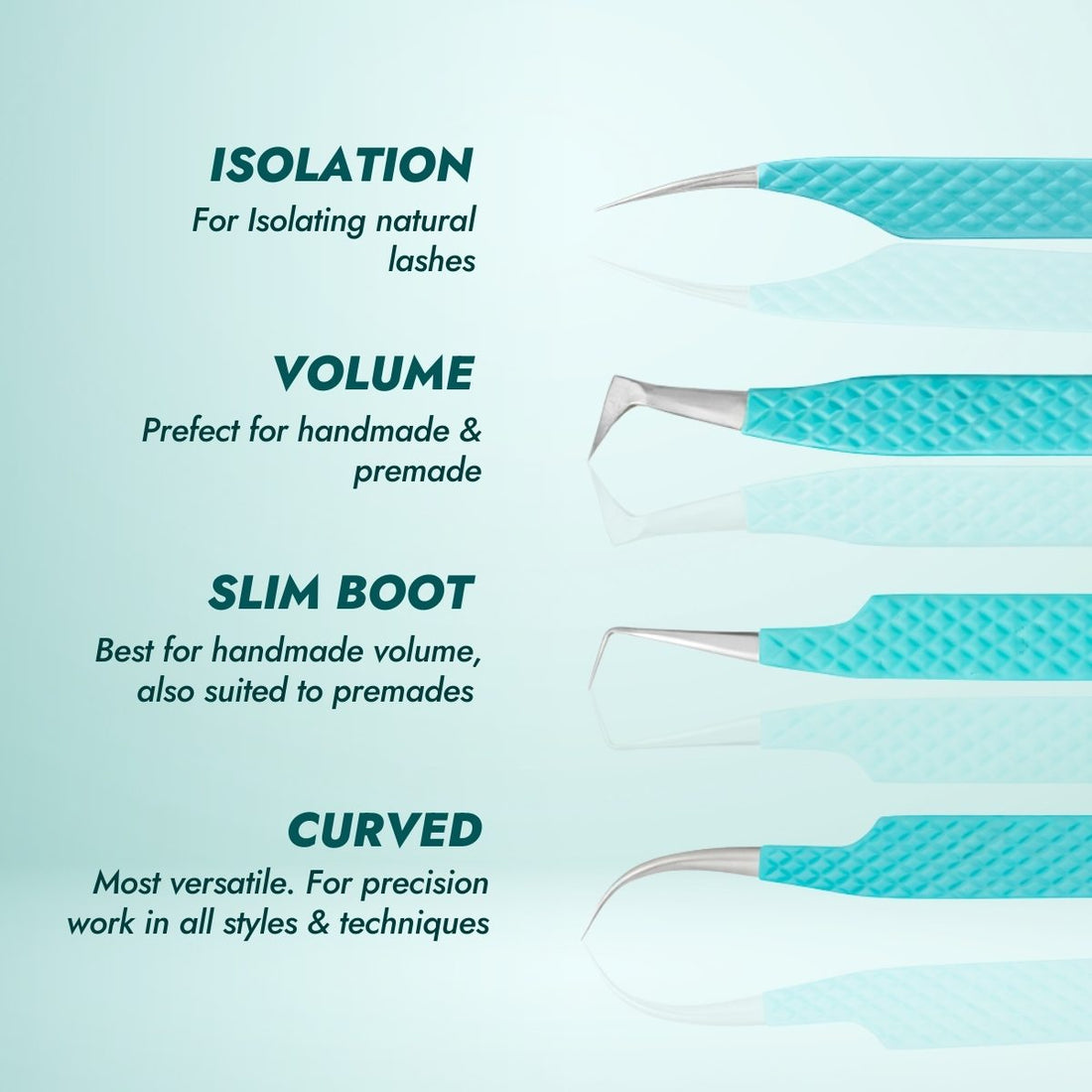 Teal Lash Tweezer Bundle Contents