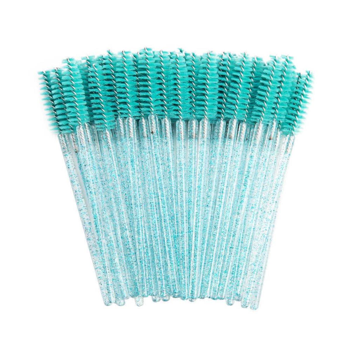 Disposable Mascara Brushes for Eyelash Extension Application - Turquoise Glitter