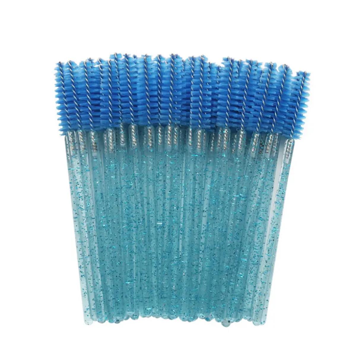 Disposable Mascara Brushes for Eyelash Extension Application - Blue Glitter